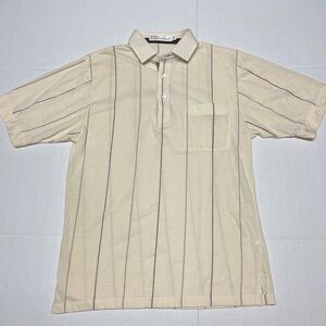 Pro Celebrity Mens Cream Short Sleeve Striped Casual Polo Medium Vintage 80s